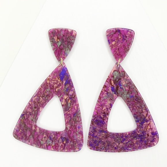 Triangle Drop Earrings in Purple - Picture 1 of 5